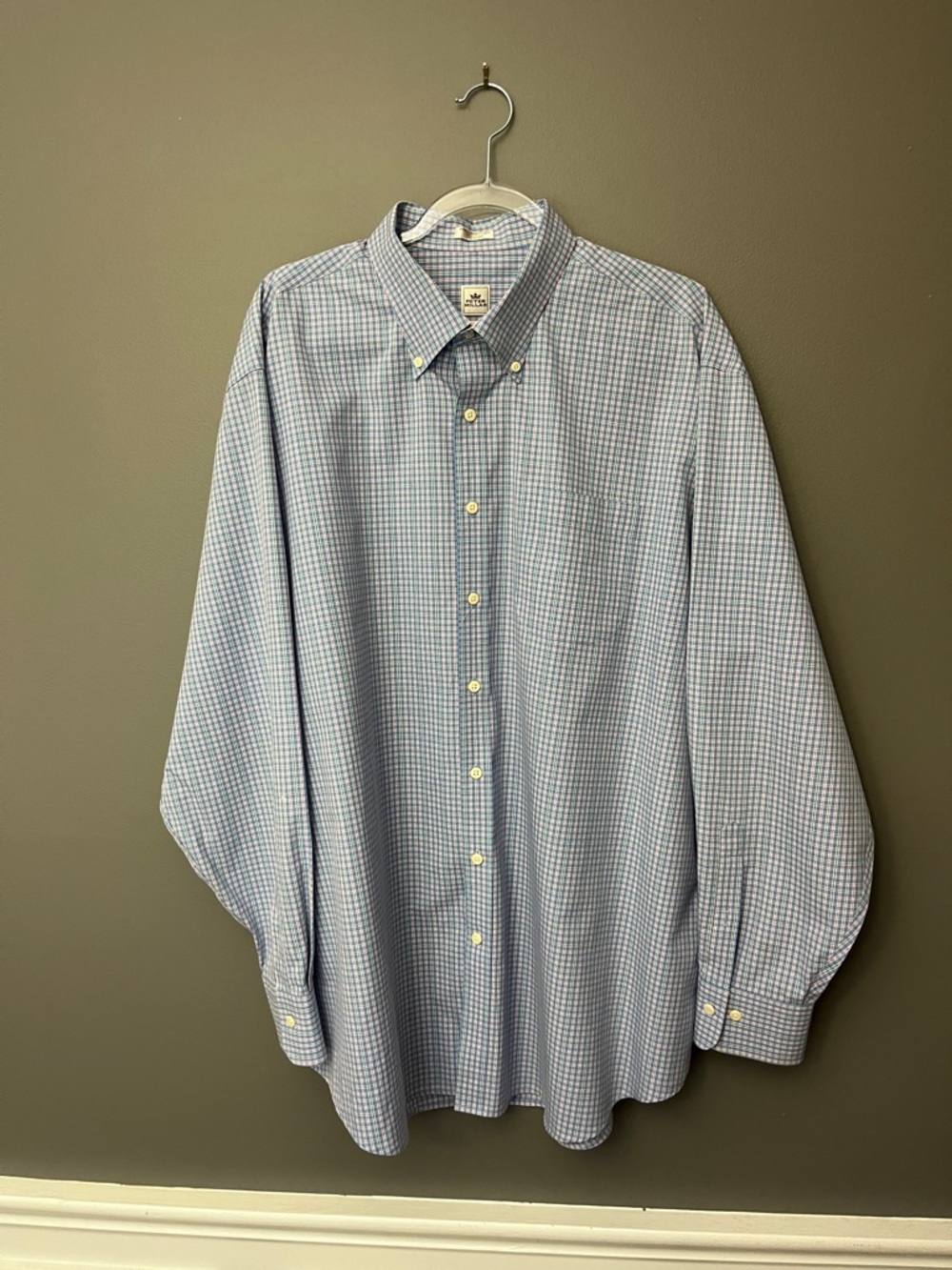 Peter Millar Men’s Light Blue and White Micro-Check Button-Down Shirt - XXL